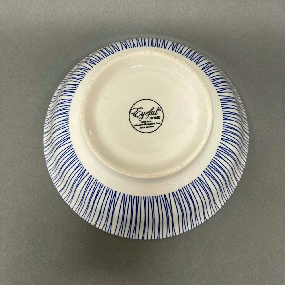 Eyeful Home Serving Bowl Blue White Striped Dishwasher Microwave‎ Oven Safe